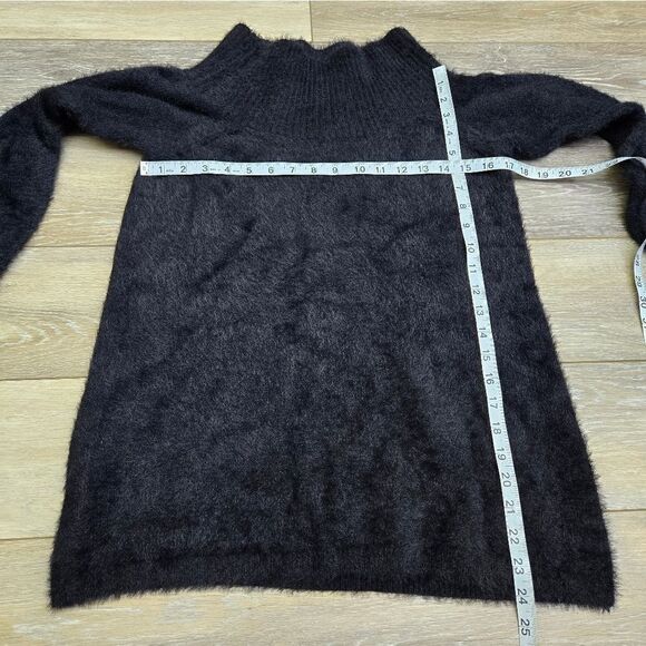 Loft Womens Sweater Small Black Faux Fur Fuzzy Mock Neck Essential Tunic size sm - Picture 3 of 7